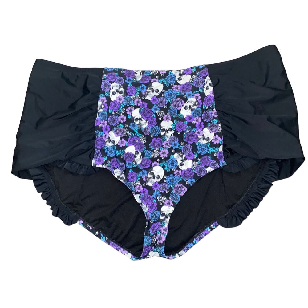 Hot Topic Skull Purple Floral Ruffle High Waist Swim Bottom Plus Size 5X NWTs